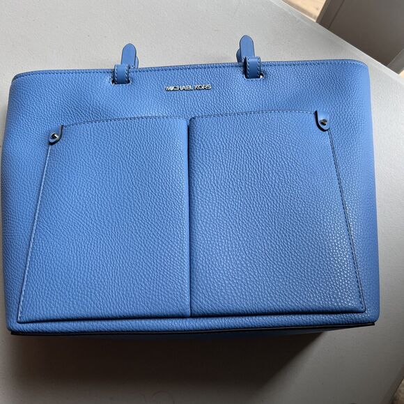 Michael Kors Handbags - Michael Kors Bag Jet Set Medium Vegan Leather Double Pocket Tote south Pacific